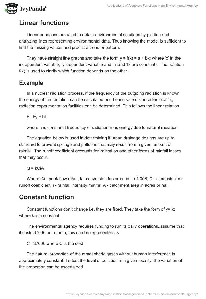 Applications of Algebraic Functions in an Environmental Agency. Page 2