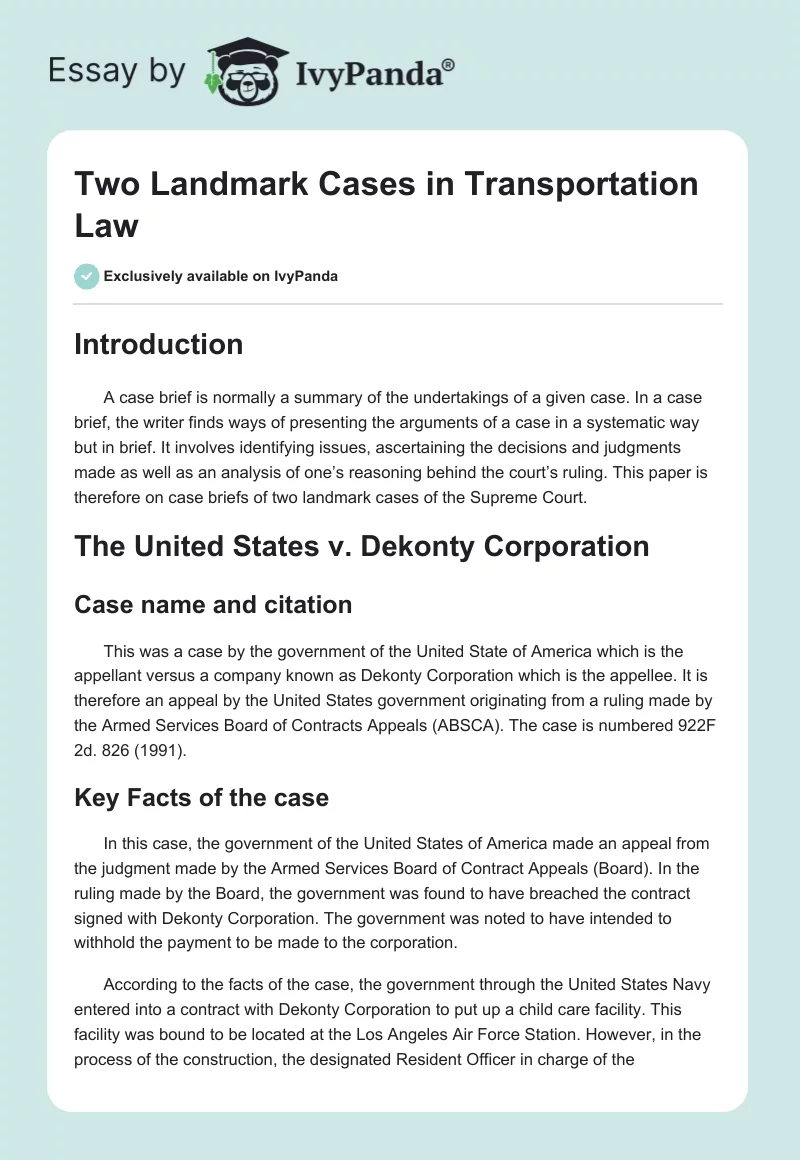 Two Landmark Cases in Transportation Law. Page 1