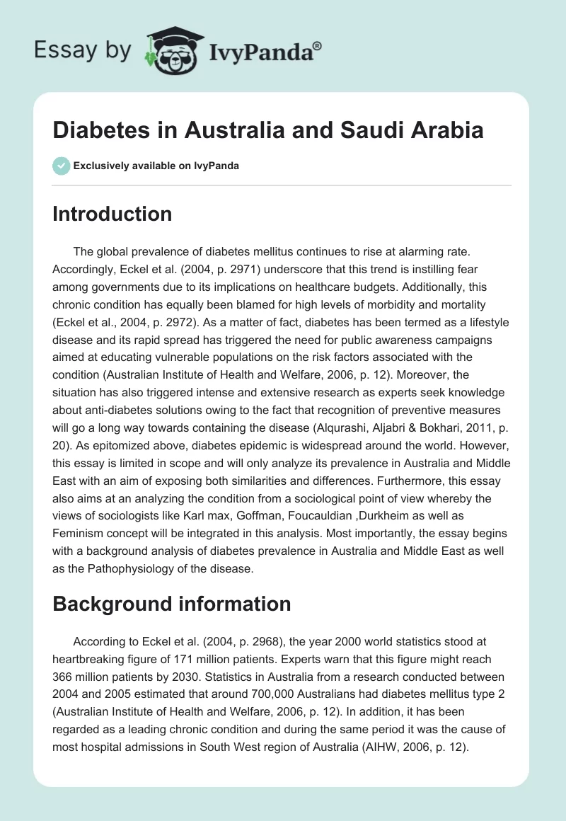 Diabetes in Australia and Saudi Arabia. Page 1