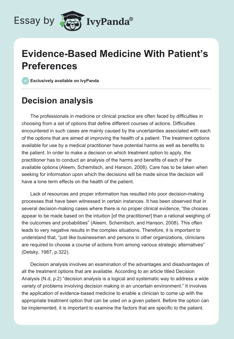 Evidence-Based Medicine With Patient’s Preferences. Page 1