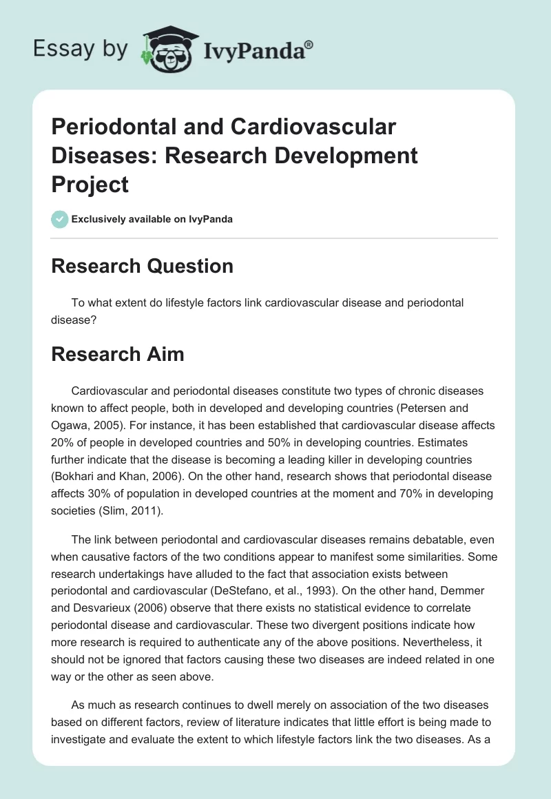 Periodontal and Cardiovascular Diseases: Research Development Project. Page 1