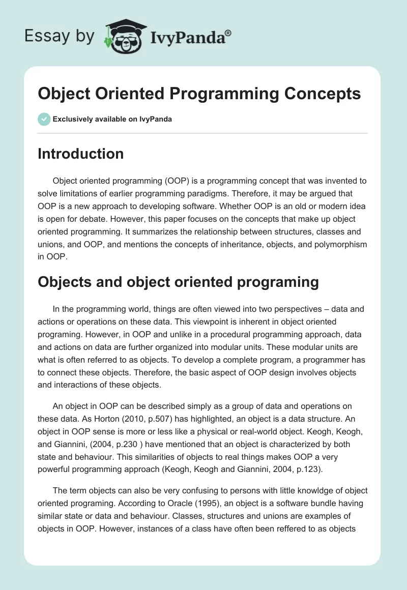 Object Oriented Programming Concepts. Page 1