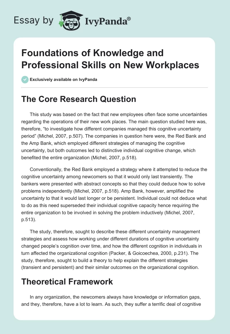 Foundations of Knowledge and Professional Skills on New Workplaces. Page 1