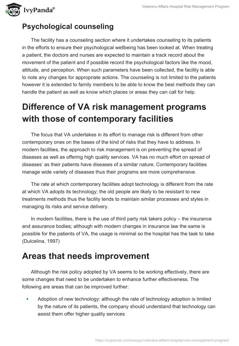 Veterans Affairs Hospital Risk Management Program. Page 2