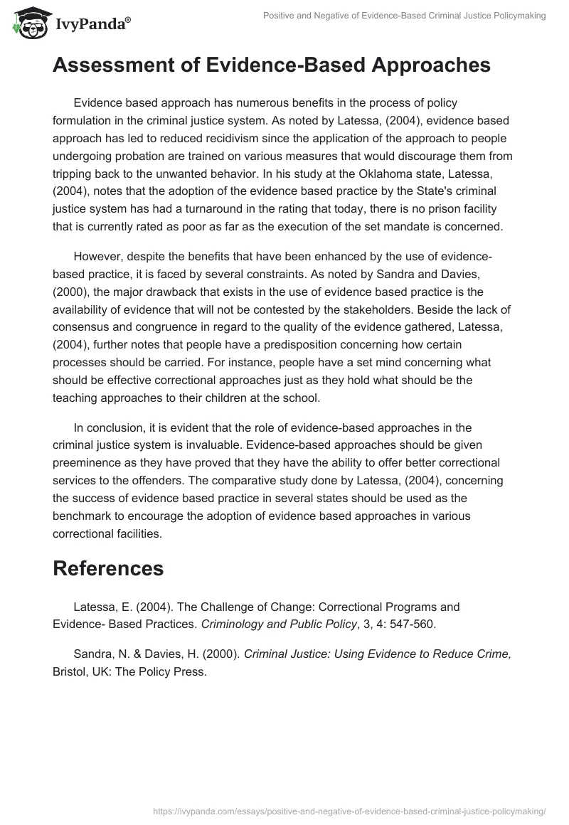 Positive and Negative of Evidence-Based Criminal Justice Policymaking. Page 2