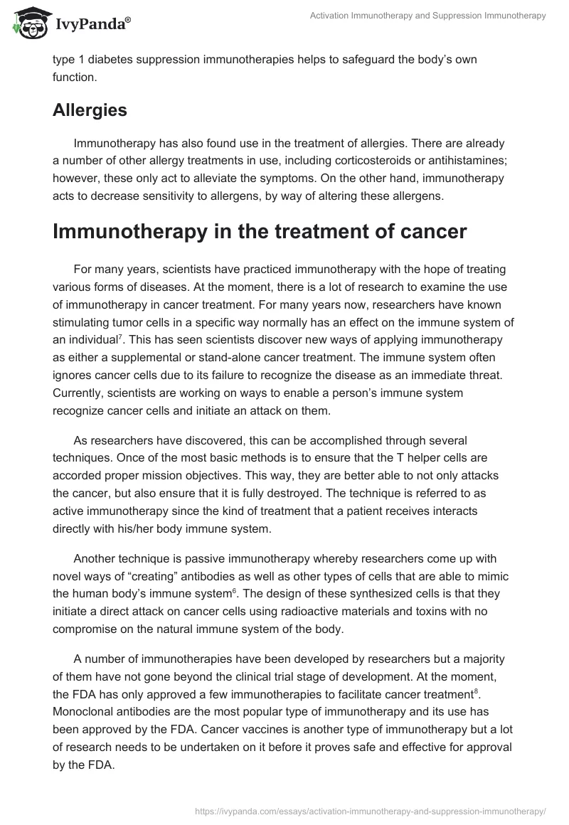Activation Immunotherapy and Suppression Immunotherapy. Page 4
