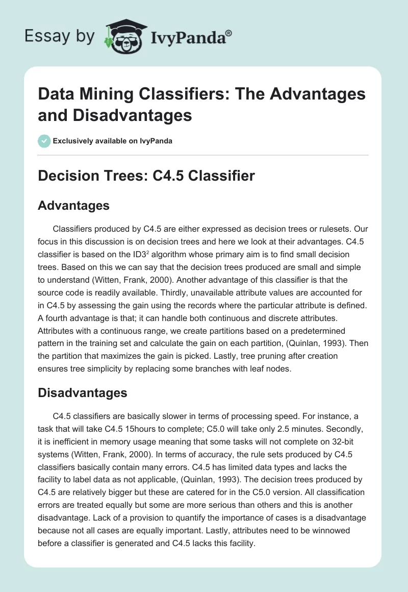 Data Mining Classifiers: The Advantages and Disadvantages. Page 1