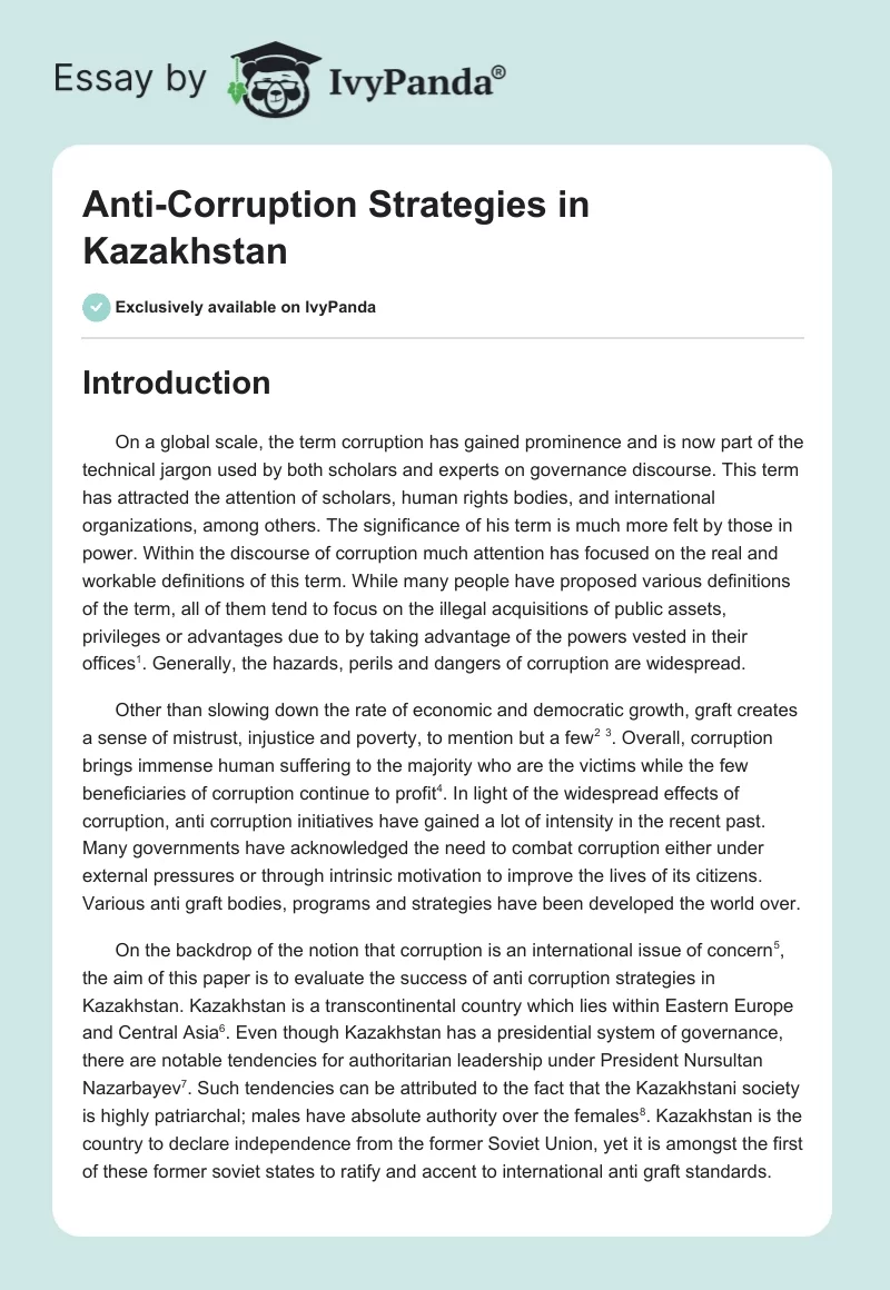 Anti-Corruption Strategies in Kazakhstan. Page 1