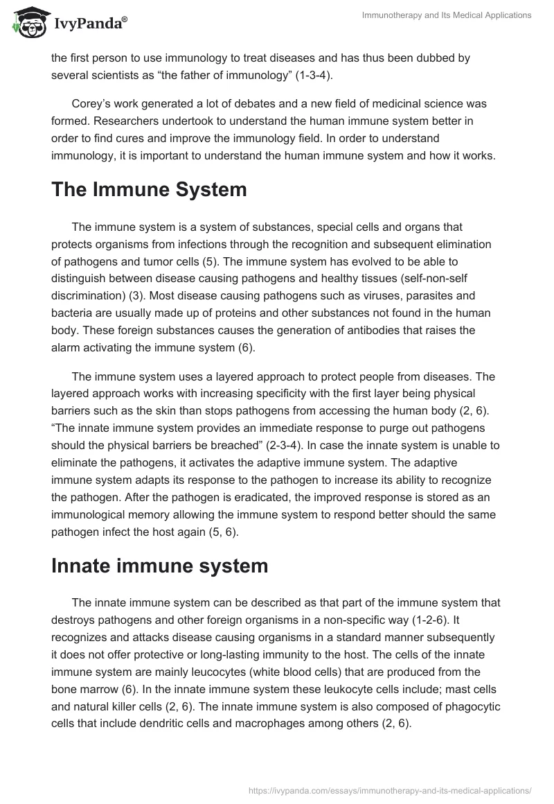 Immunotherapy and Its Medical Applications. Page 2