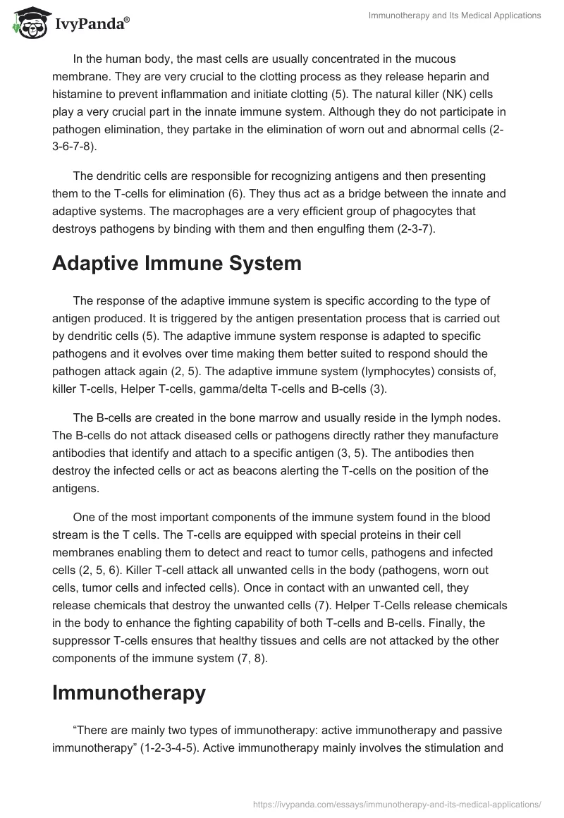 Immunotherapy and Its Medical Applications. Page 3