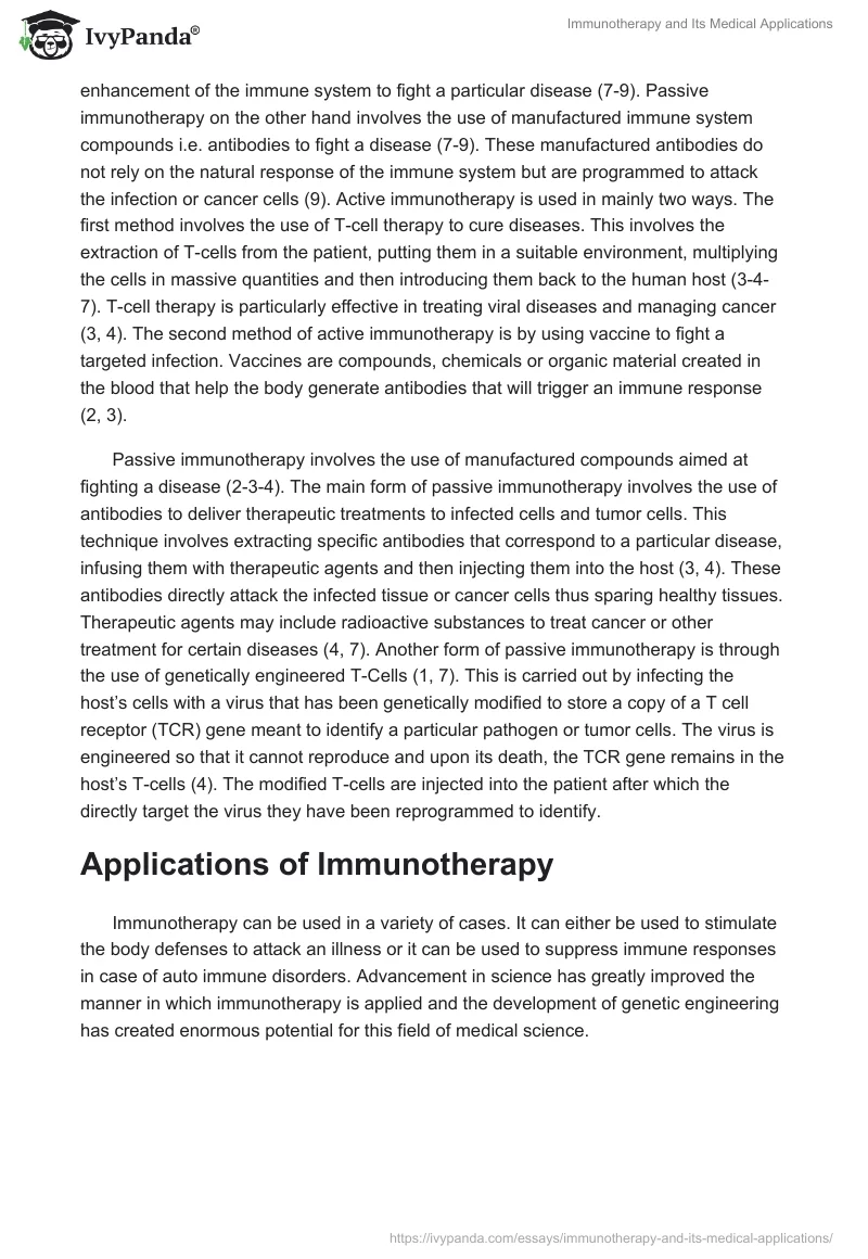 Immunotherapy and Its Medical Applications. Page 4