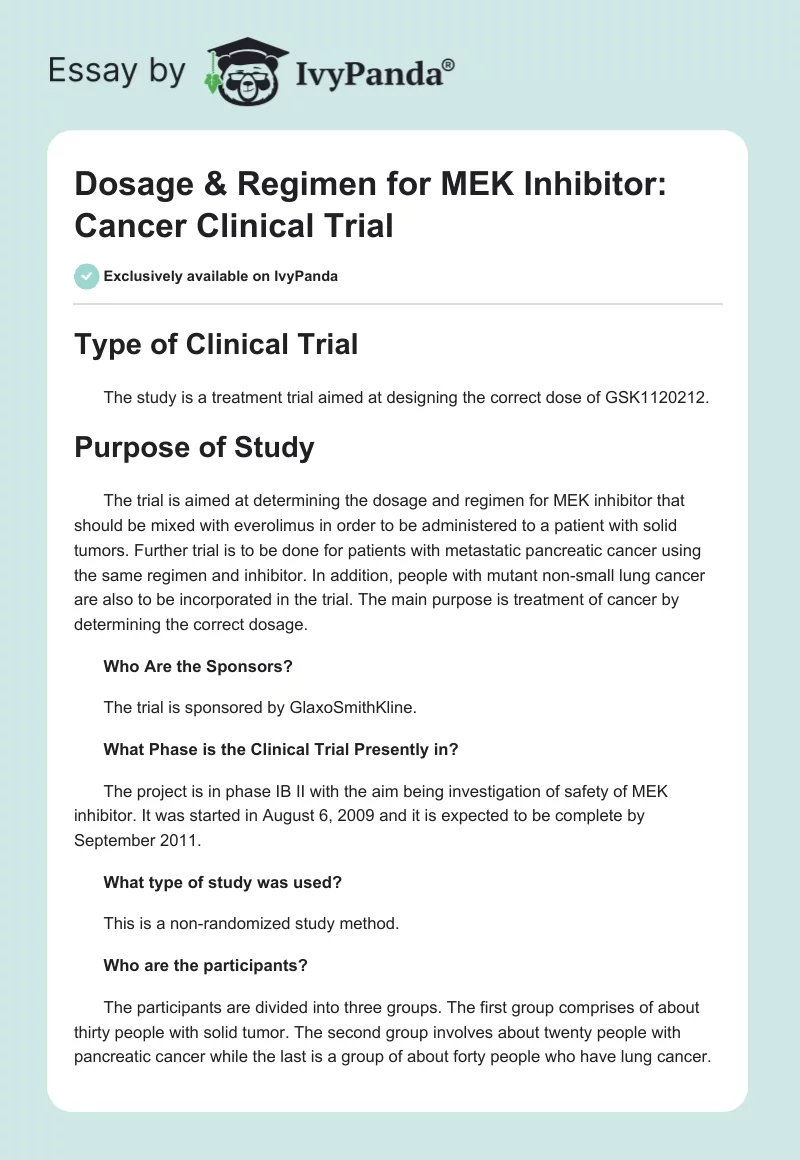 Dosage & Regimen for MEK Inhibitor: Cancer Clinical Trial. Page 1