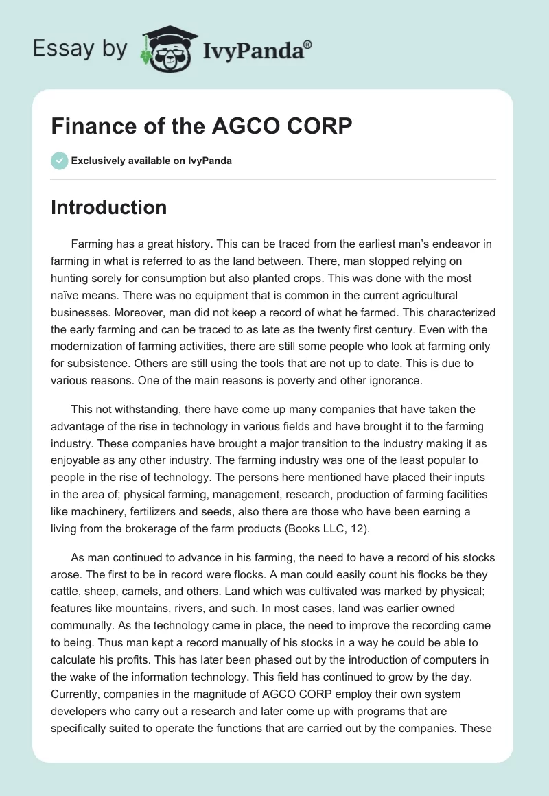 Finance of the AGCO CORP. Page 1
