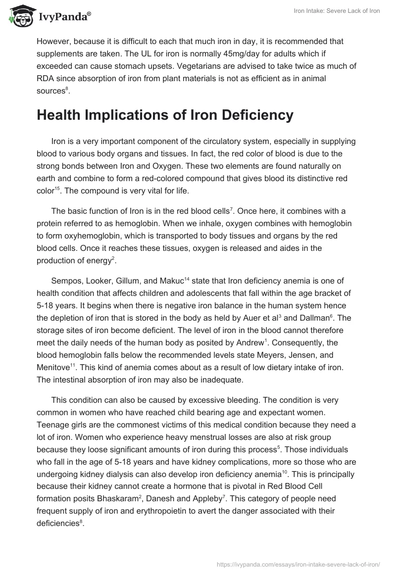 Iron Intake: Severe Lack of Iron. Page 5