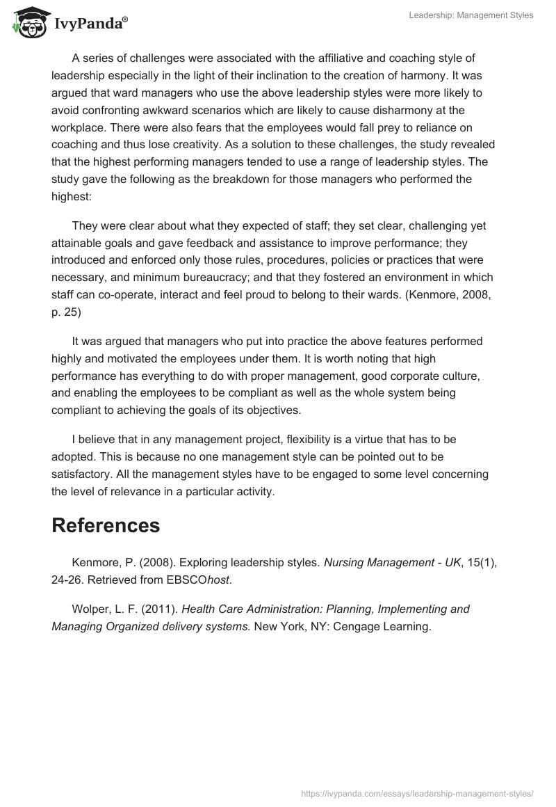 Leadership: Management Styles. Page 2