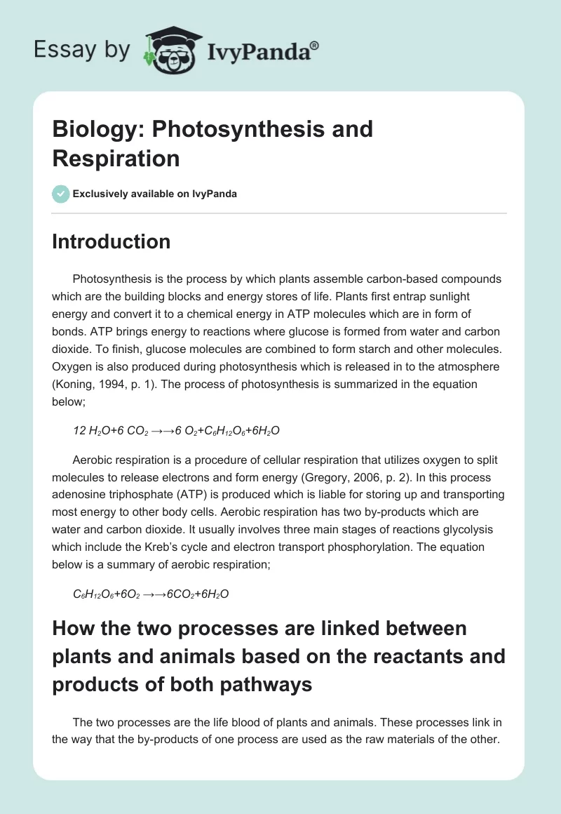 Biology: Photosynthesis and Respiration. Page 1