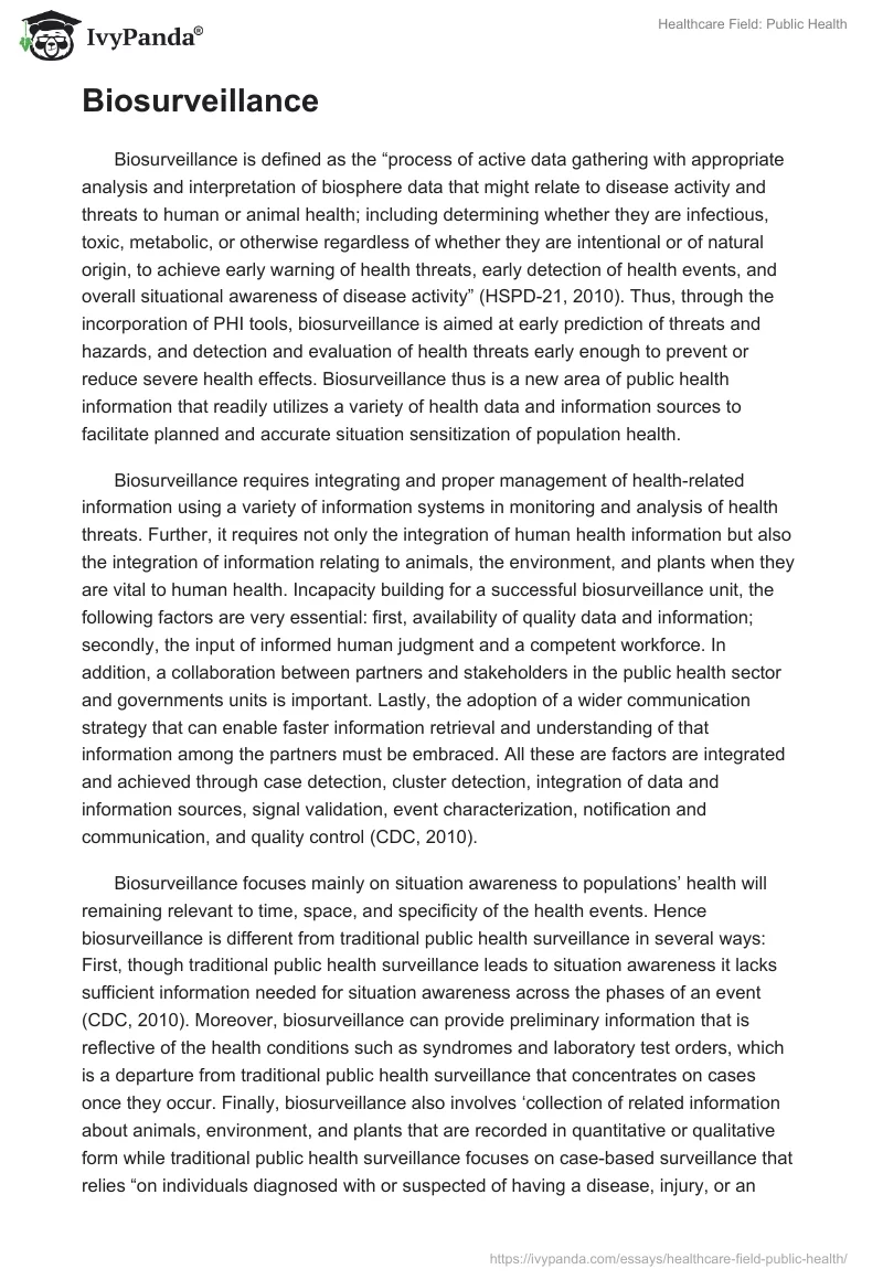 Healthcare Field: Public Health. Page 3