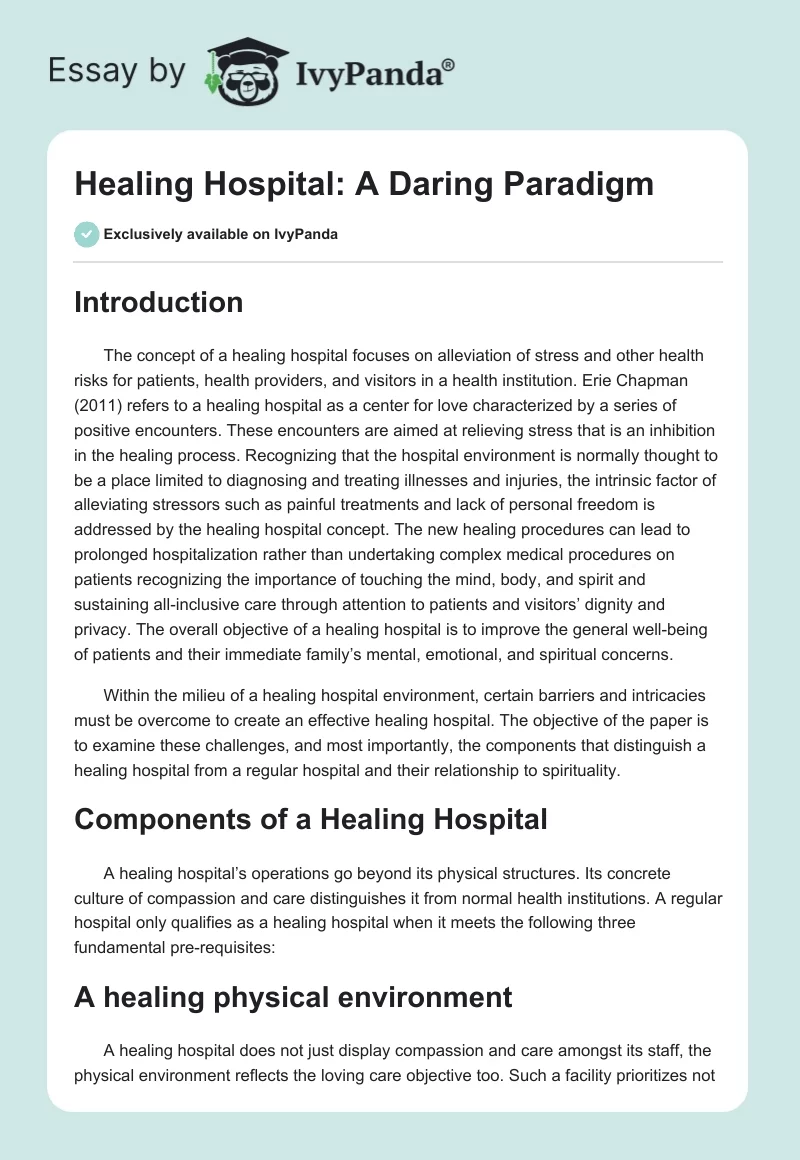 Healing Hospital: A Daring Paradigm. Page 1