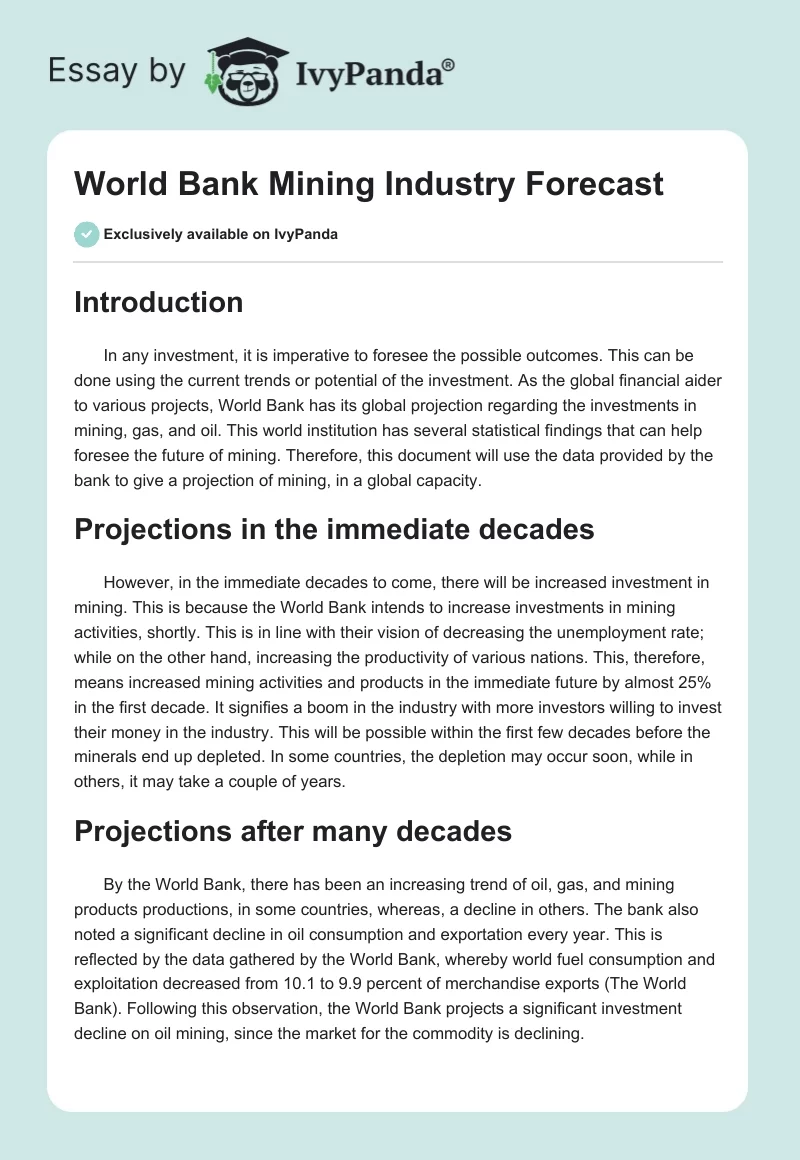 World Bank Mining Industry Forecast. Page 1