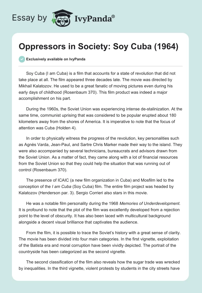 Oppressors in Society: "Soy Cuba" (1964). Page 1