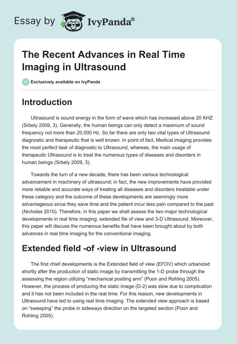 The Recent Advances in Real Time Imaging in Ultrasound. Page 1