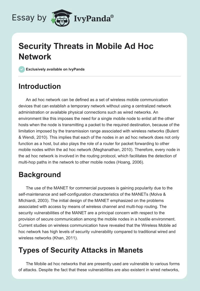 Security Threats in Mobile Ad Hoc Network. Page 1
