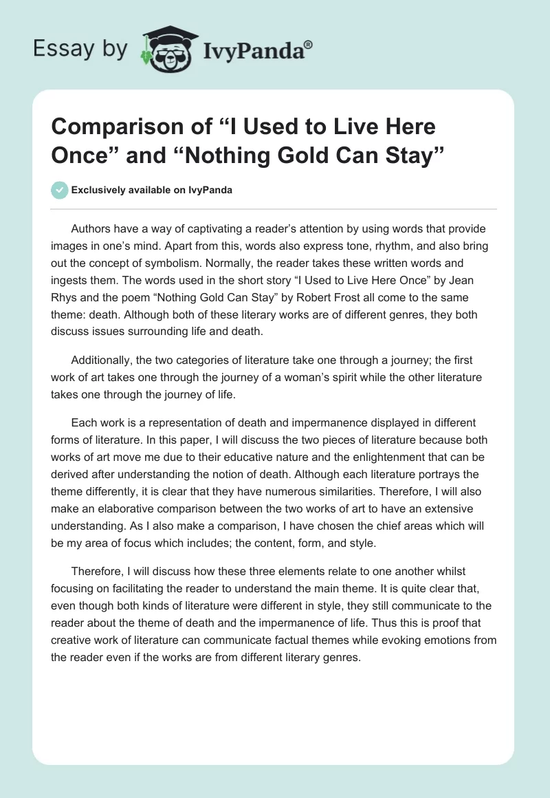 Comparison of “I Used to Live Here Once” and “Nothing Gold Can Stay”. Page 1