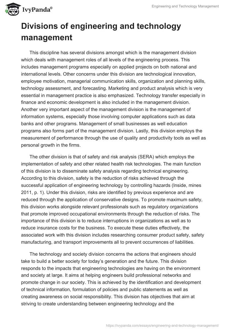 Engineering and Technology Management. Page 2