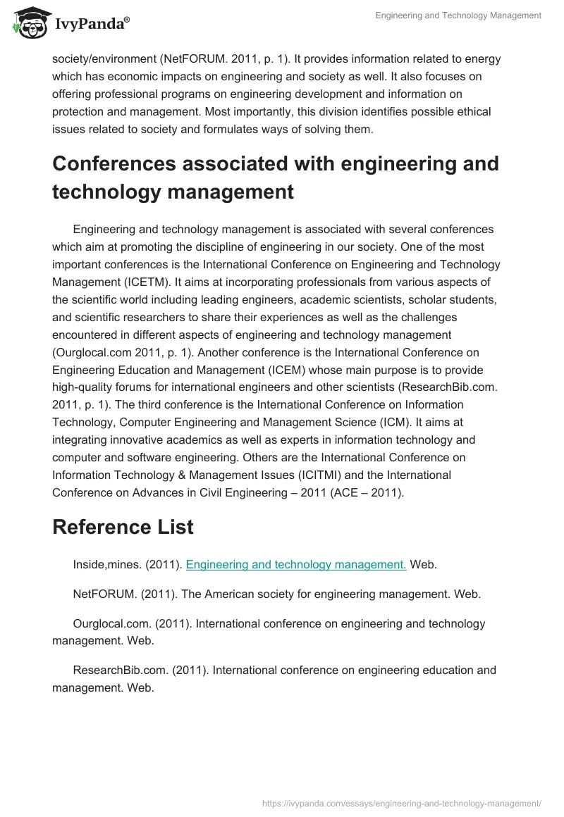 Engineering and Technology Management. Page 3