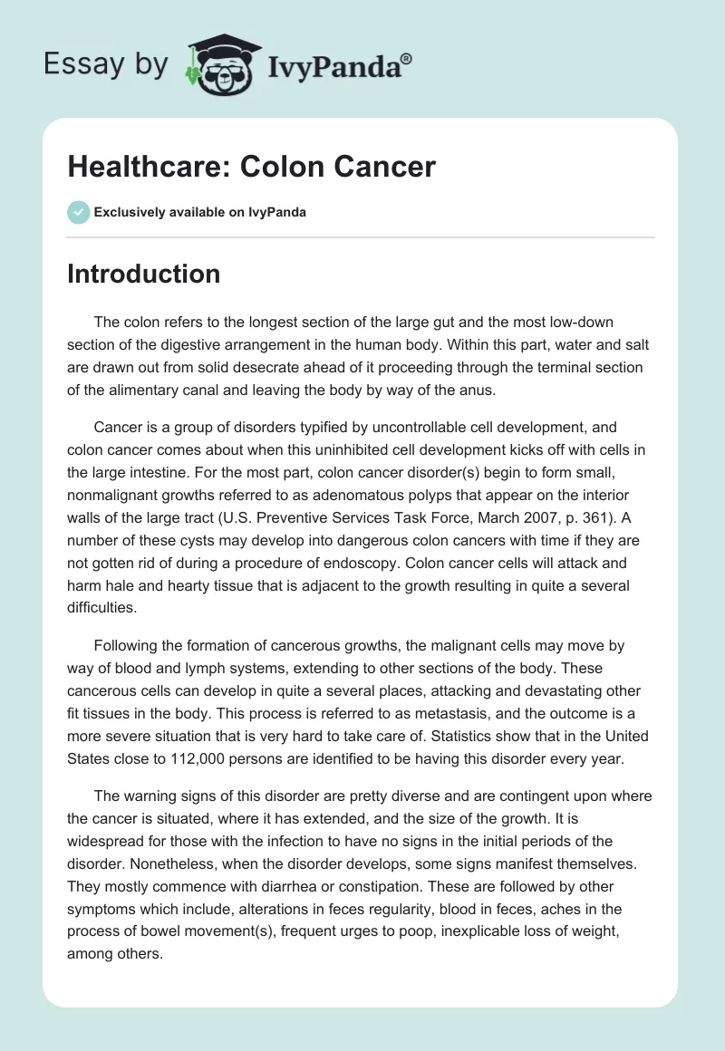 Healthcare: Colon Cancer. Page 1