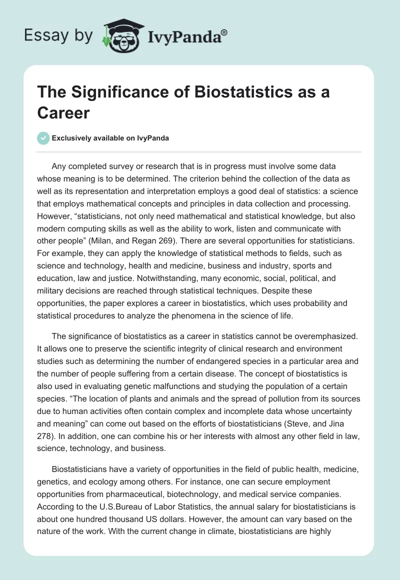 The Significance of Biostatistics as a Career. Page 1