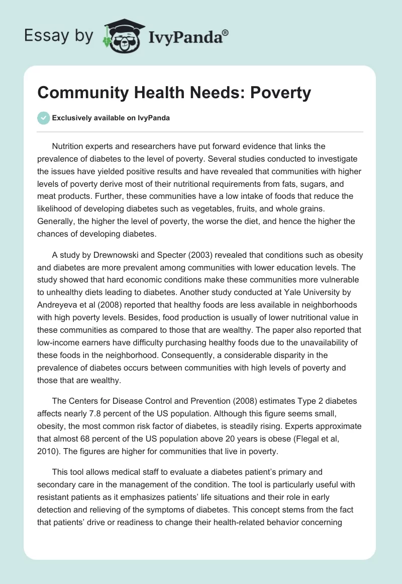 Community Health Needs: Poverty. Page 1