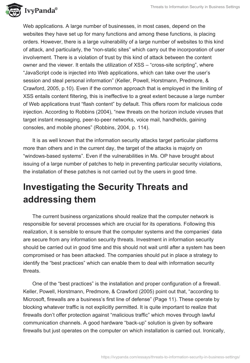 Threats to Information Security in Business Settings. Page 4