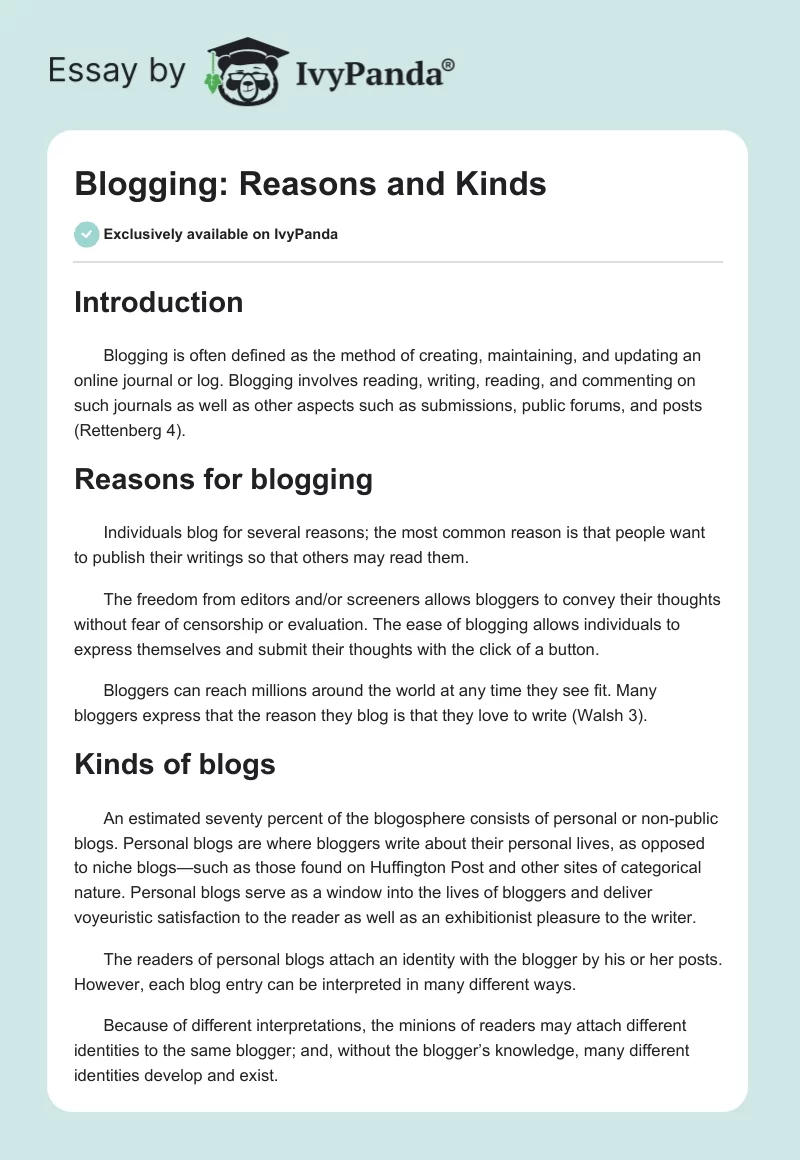 Blogging: Reasons and Kinds. Page 1