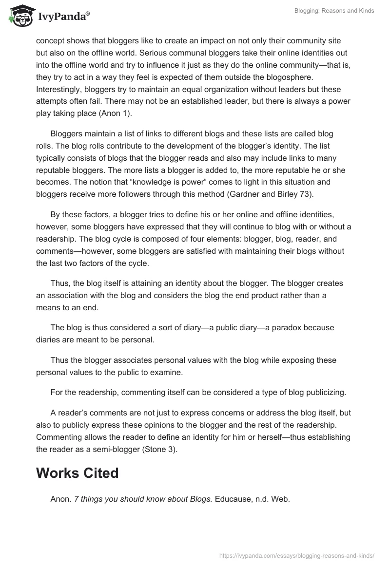 Blogging: Reasons and Kinds. Page 4