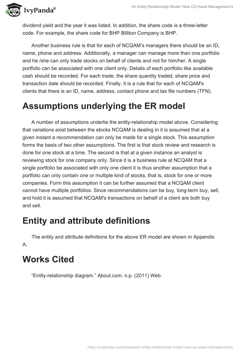 An Entity-Relationship Model: New CQ Asset Management’s. Page 3
