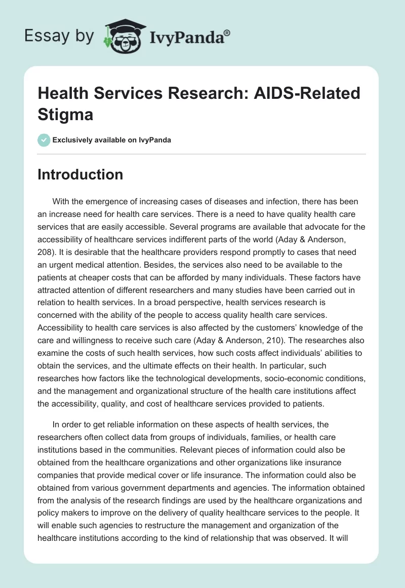  Health Services Research: AIDS-Related Stigma. Page 1