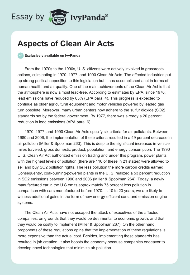 Aspects of Clean Air Acts. Page 1