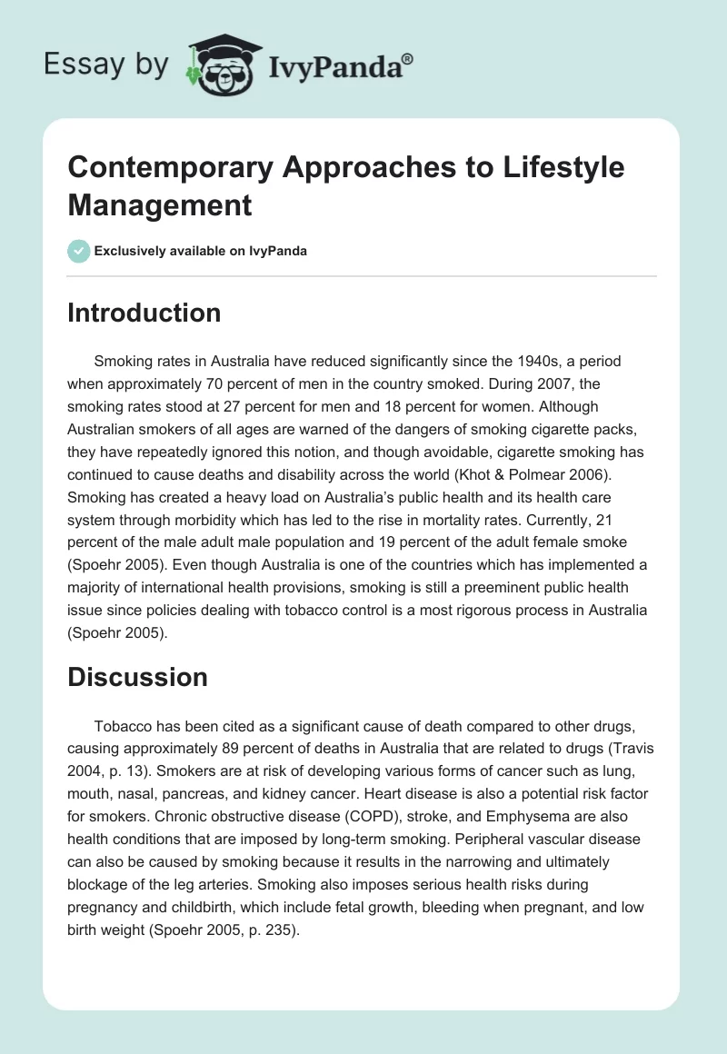Contemporary Approaches to Lifestyle Management. Page 1