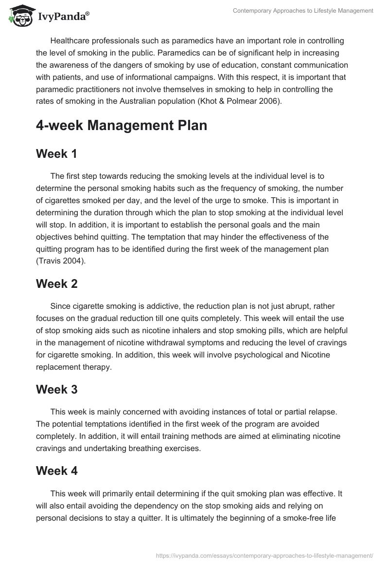 Contemporary Approaches to Lifestyle Management. Page 2