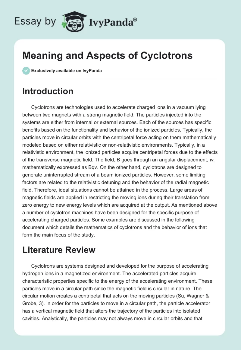 Meaning and Aspects of Cyclotrons. Page 1