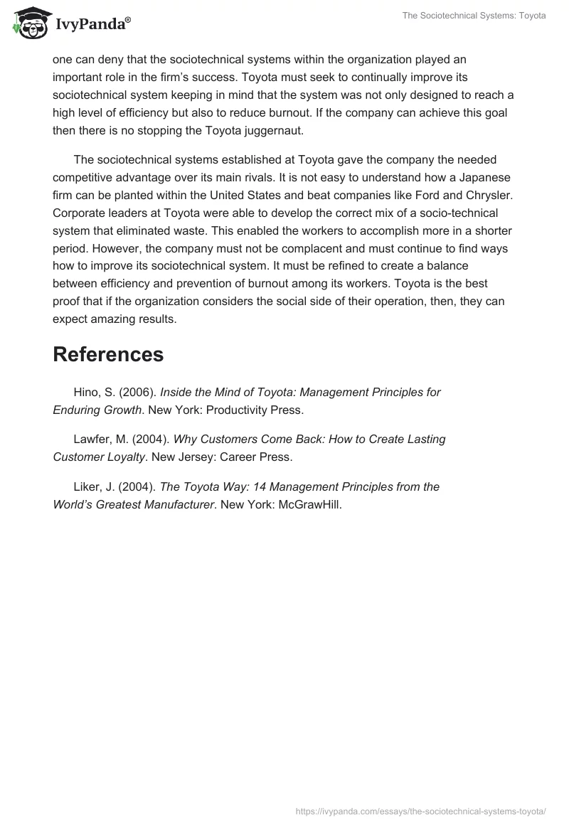 The Sociotechnical Systems: Toyota. Page 2