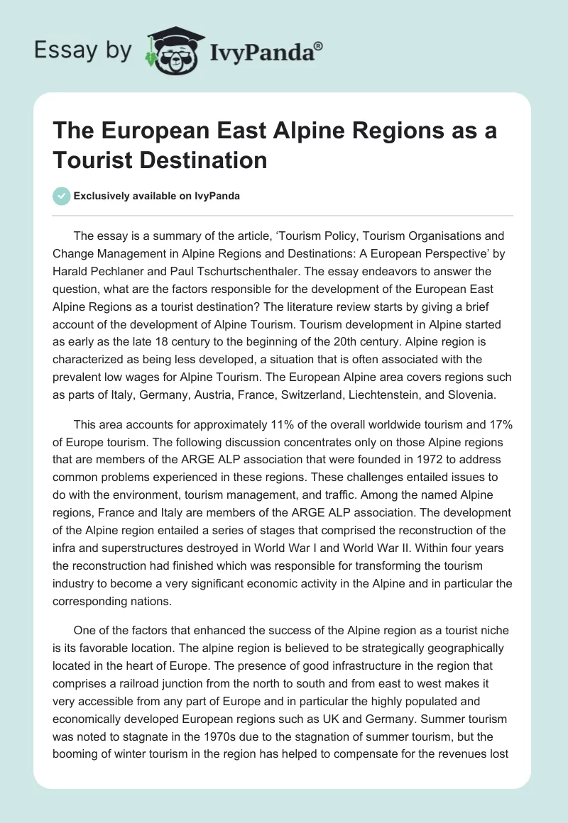 The European East Alpine Regions as a Tourist Destination. Page 1