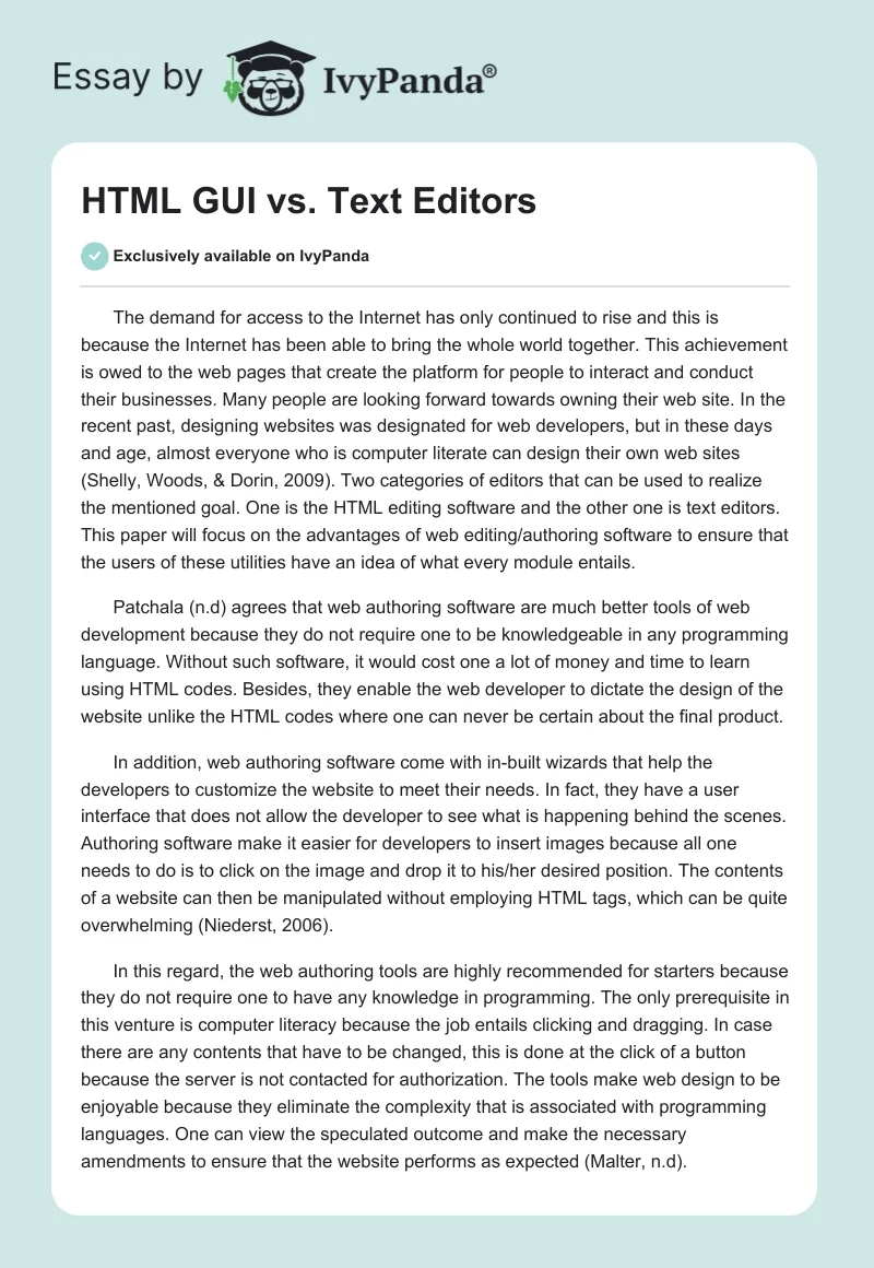 HTML GUI vs. Text Editors. Page 1