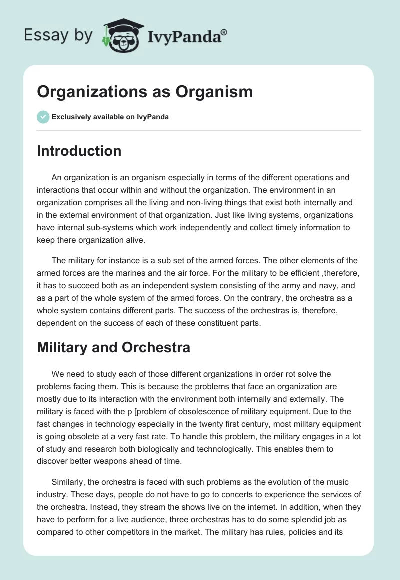 Organizations as Organism. Page 1