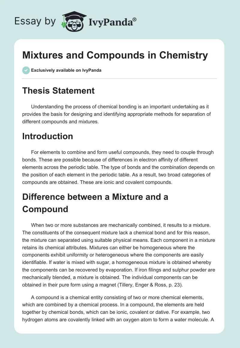 Mixtures and Compounds in Chemistry. Page 1