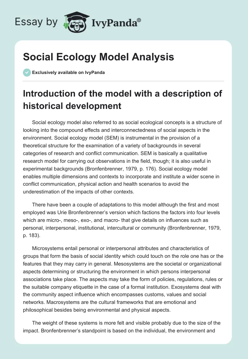 Social Ecology Model Analysis. Page 1
