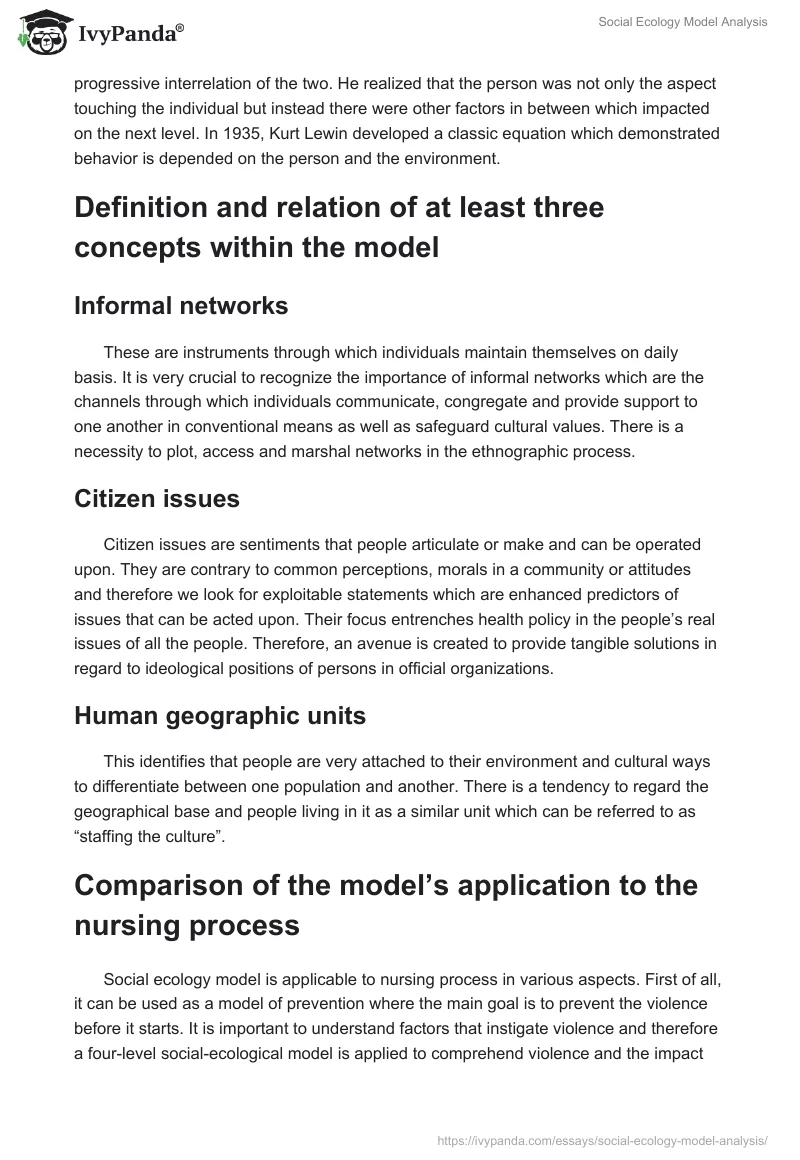 Social Ecology Model Analysis. Page 2