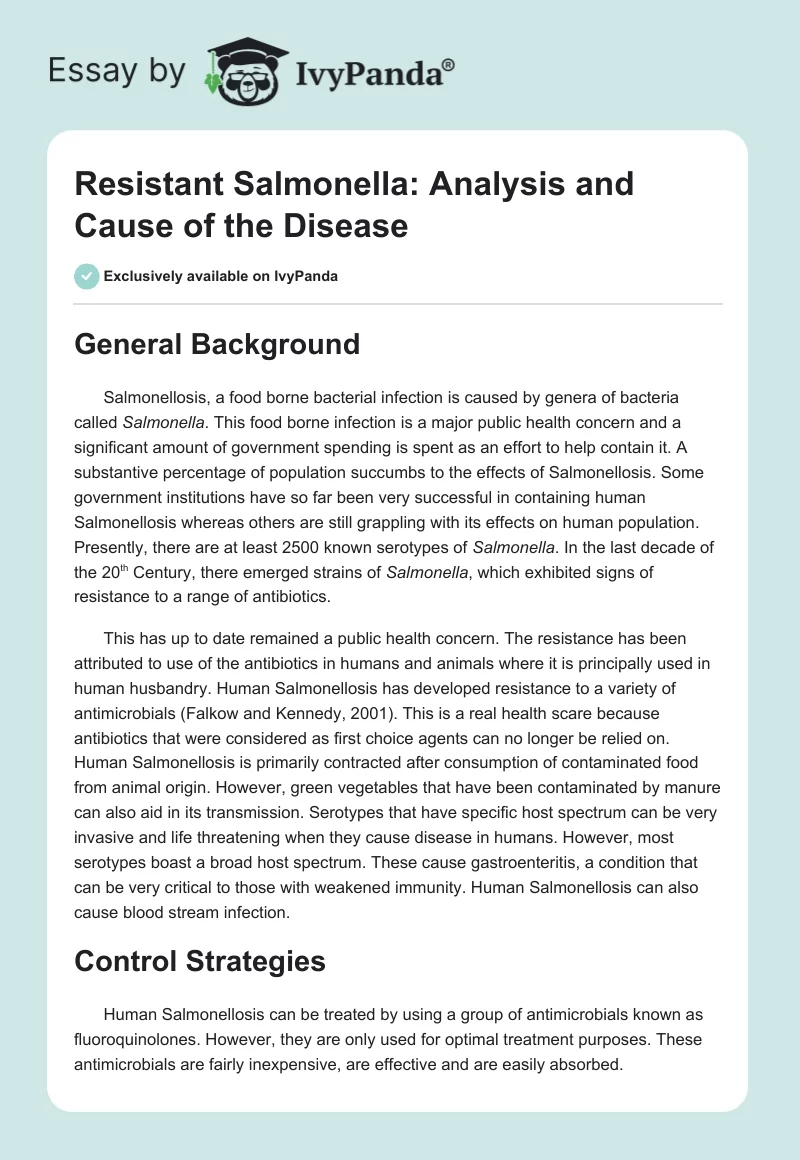 Resistant Salmonella: Analysis and Cause of the Disease. Page 1