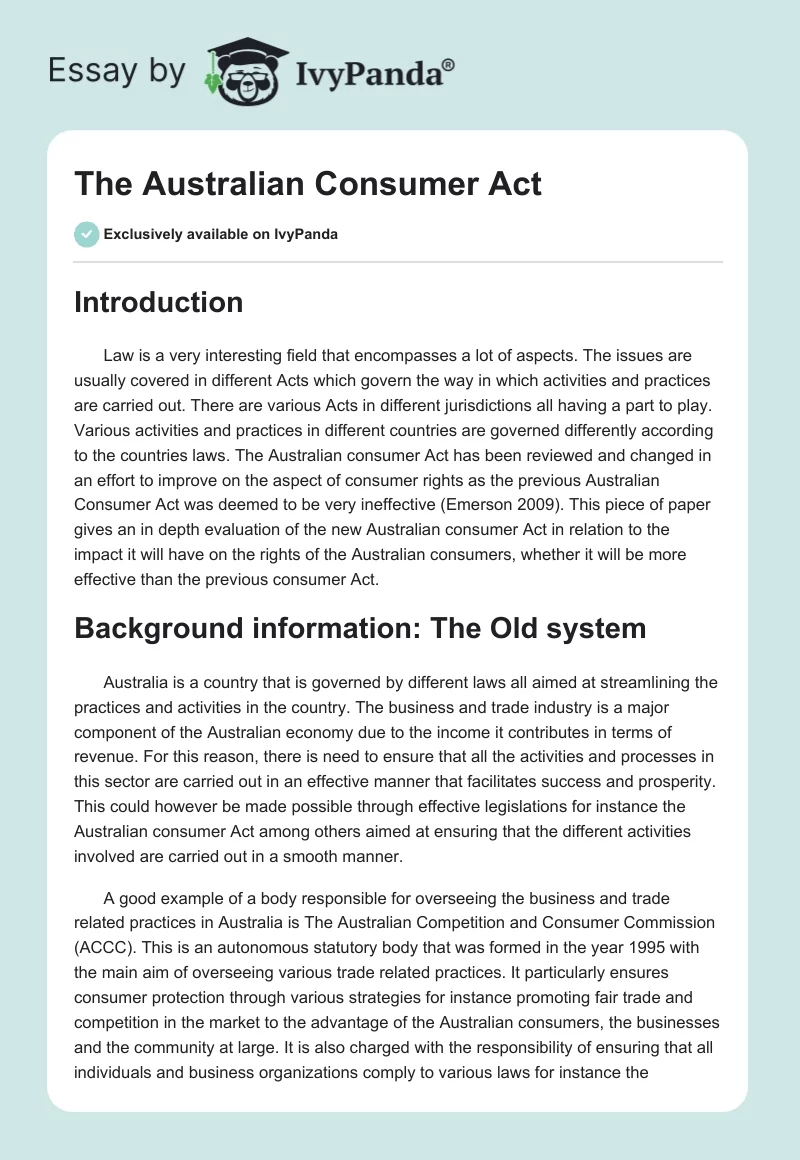 The Australian Consumer Act. Page 1